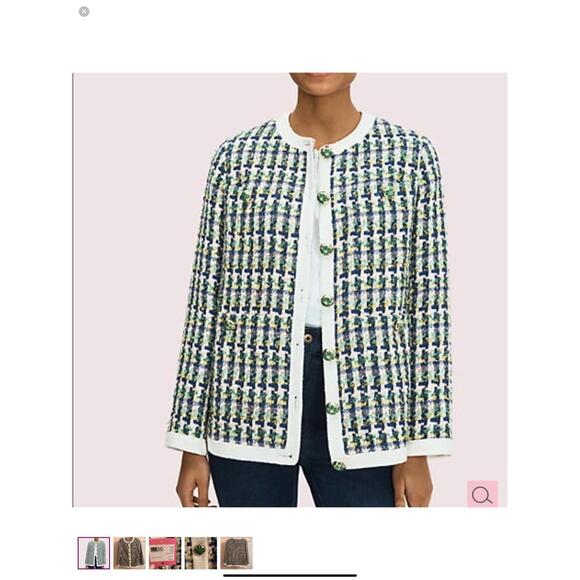 NWOT Kate Spade 252148 Womens Cotton Pop Tweed Collared Jacket Juniper Size 8 - Picture 4 of 4